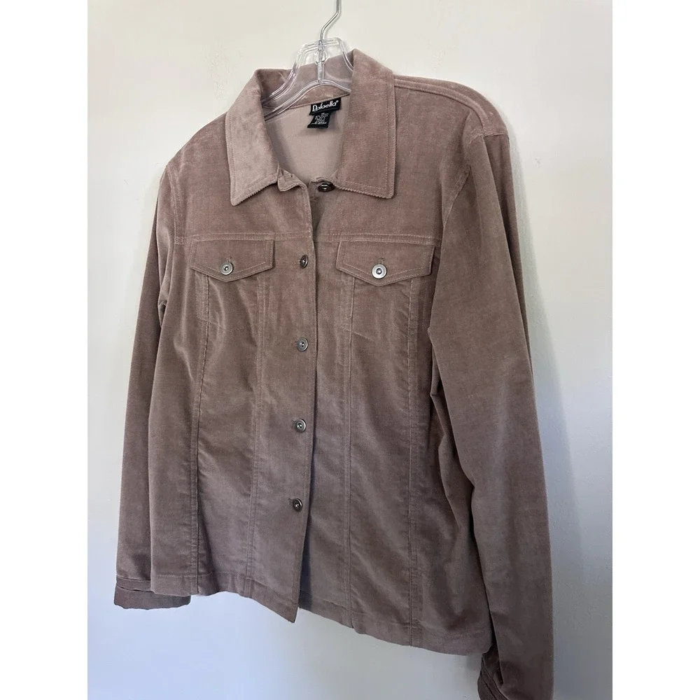 Brown Stretch Corduroy Jacket Womens Classic Long Sleeved Size 14 XL Capsule